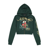 Sacred Heart Zip Front Rhinestone Hoodie