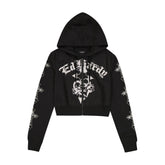 Crosses Zip Front Rhinestone Hoodie