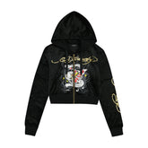 Amor Butterfly Velour Zip Front Hoodie