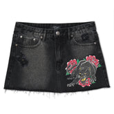 Panther Roses Denim Skirt