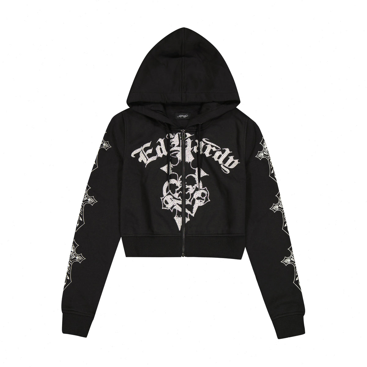 Crosses Zip Front Rhinestone Hoodie