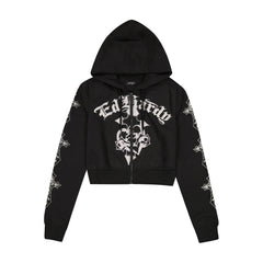 Crosses Zip Front Rhinestone Hoodie