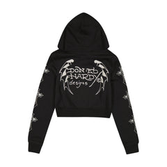 Crosses Zip Front Rhinestone Hoodie